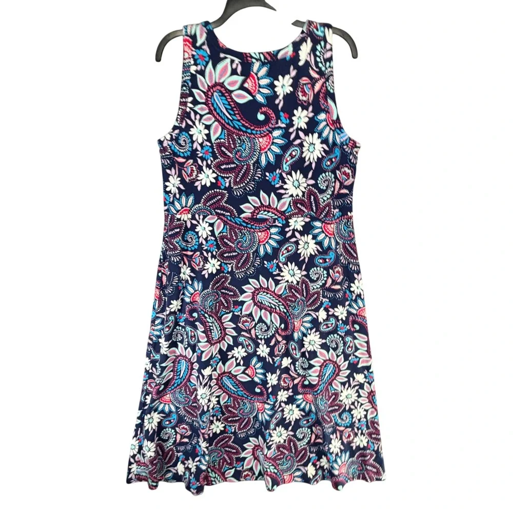 Talbots Sleeveless A Line Jersey Midi Dress XL Blue Purple Paisley Euro Summer - Picture 4 of 12